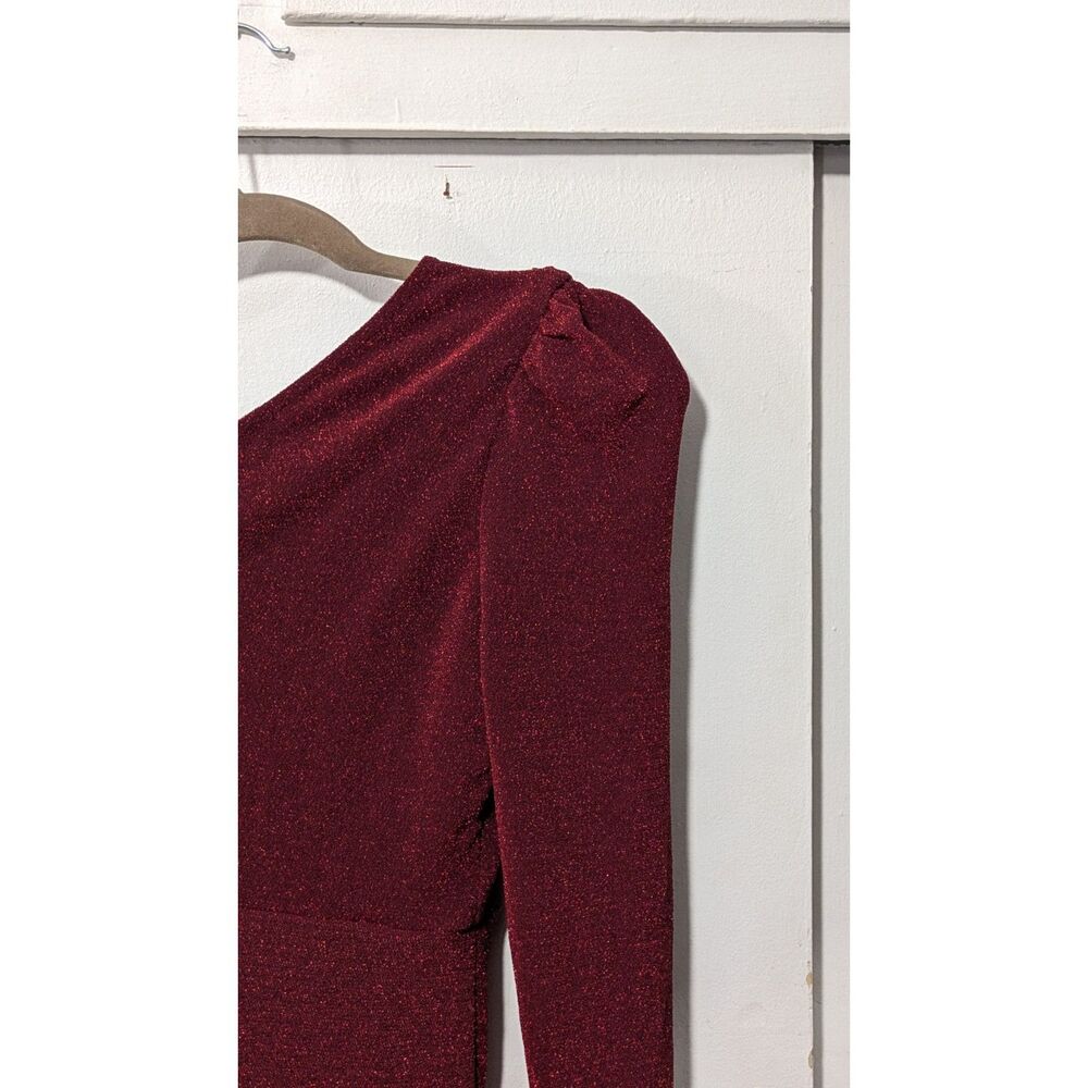 Fashion Nova one shoulder long sleeve red sparkly Dress sz. M - Picture 7 of 7